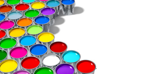 Colorful Paint buckets - copy space on the right side 