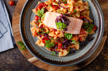 Fresh tomato pasta with salmon