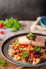 Fresh tomato pasta with salmon