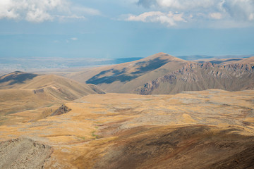 Beautiful landscape, panoramic view on the volcanic  yellow mountains. 