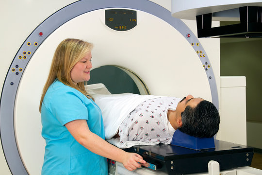 Man Receiving CAT Scan for Prostate Cancer Radiation Therapy Treatment
