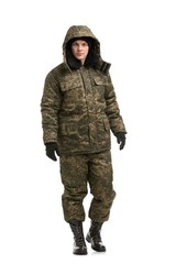 Man in khaki working clothes isolated view