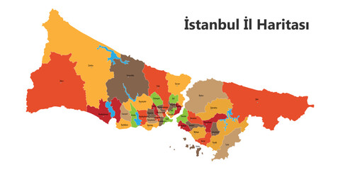 Obraz premium Istanbul county map - vector illustration. Turkish translation: istanbul İlçeleri haritası isimleriyle beraber.
