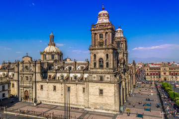 Fototapeta na wymiar Mexico City, Metropolitan Cathedral of the Assumption of Blessed Virgin Mary into Heavens – a landmark Mexican cathedral on the main Zocalo Plaza