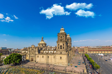 Fototapeta na wymiar Mexico City, Metropolitan Cathedral of the Assumption of Blessed Virgin Mary into Heavens – a landmark Mexican cathedral on the main Zocalo Plaza