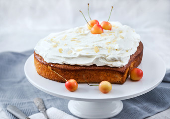 Delicious heart shaped vanilla and cream Three milk cake