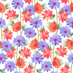 Fototapeta na wymiar Art floral vector seamless pattern. Naive art.