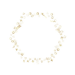 Memphis style geometric confetti vector background of triangle circle square shapes, chevron wavy lines.