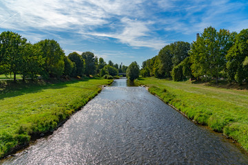 Fototapeta na wymiar Last Summer Silent View to Enz River at Enzauenpark in Pforzheim