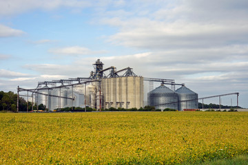 Grain elevator in soy bean fields