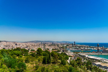 Fototapeta premium Panoramic view at Barcelona city and mountains in Spain