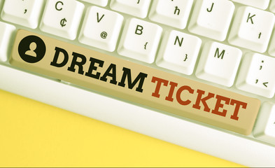 Text sign showing Dream Ticket. Business photo showcasing If an opportunity or a situation is in...