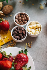  White, dark and milky chocolate chips in a Bowl