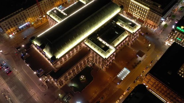 night illuminated vienna city famous opera house rooftop aerial topdown panorama 4k austria 