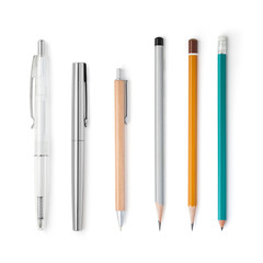 Pens and pensils mockup isolated on a white background.