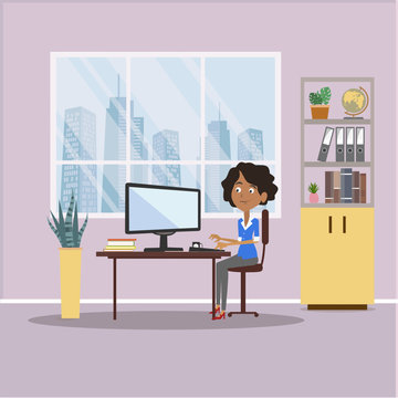 Business woman working on computer