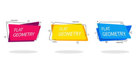 Set of trendy abstract banner with flat square shape. Design label element with geometric shape for discount sale.Vivid background template with title text for banner, label. vector