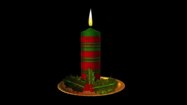 Christmas candle. Burning loop. Isolated on transparent background. Realistic 3D animation. Royalty free Full HD stock footage video clip.