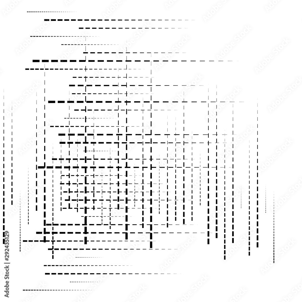 Poster random grid, mesh pattern. grating, trellis texture. intermittent, interrupt lines lattice. intersecting segmented stripes. dashed crossing streaks design. abstract geometric illustration