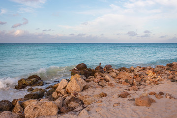Fototapeta na wymiar Beautiful view of coast line of Atlantic ocean on Aruba island. Gorgeous nature landscape backgrounds. Caribbean.