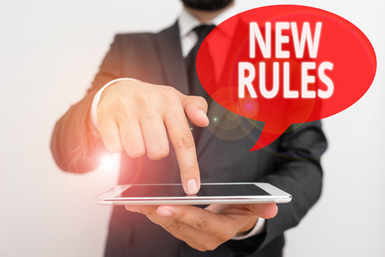 Word writing text New Rules. Business photo showcasing A state of changing an iplemented policy for better upgrade