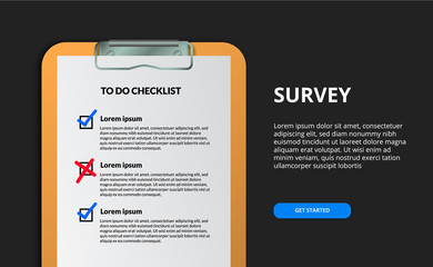 Check to-do list complete task concept. Survey on the clipboard document. Planning schedule or rule.