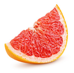 Slice of grapefruit citrus fruit isolated on white background with clipping path. Full depth of field.