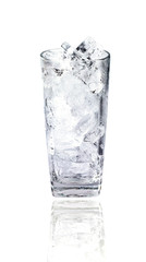 Ice cubes in a glass on a white background