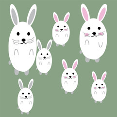 set of rabbits, cute rabbit Kawaii style