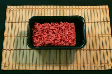 Raw ground beef inside a tray