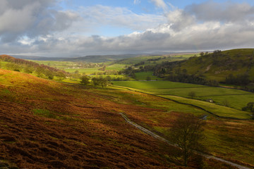 Across river Wharfe, north toward Yorkshire Dales.