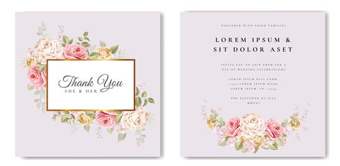 beautiful wedding invitation card with floral and leaves template