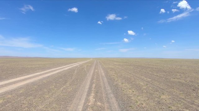 Mongollian Road, long distance view with no civilization - Gobi Desert, Mongolia