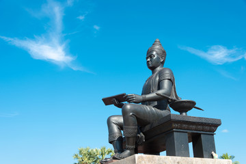 Sukhothai, Thailand - Apr 08 2018: Monument of King Ramkhamhaeng The Great in Sukhothai Historical Park, Sukhothai, Thailand.