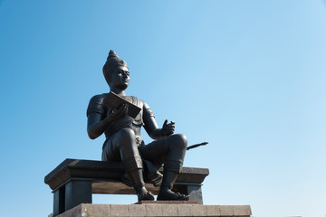Sukhothai, Thailand - Apr 08 2018: Monument of King Ramkhamhaeng The Great in Sukhothai Historical Park, Sukhothai, Thailand.