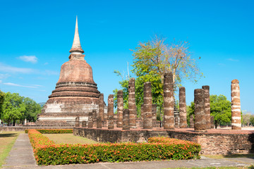 Sukhothai, Thailand - Apr 08 2018: Wat Chana Songkhram in Sukhothai Historical Park, Sukhothai, Thailand. It is part of the World Heritage Site -Historic Town of Sukhothai and Associated Historic Town