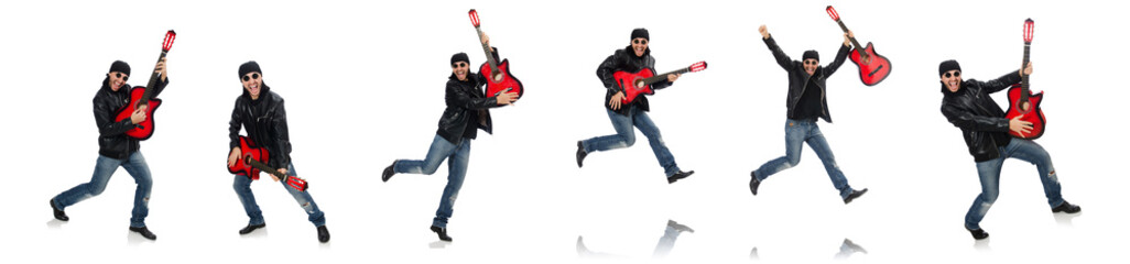 Guitar player isolated on the white