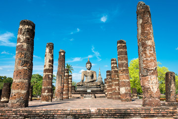 Sukhothai, Thailand - Apr 08 2018: Wat Mahathat in Sukhothai Historical Park, Sukhothai, Thailand....