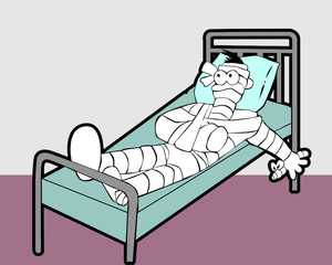  bandaged patient waiting for a doctor