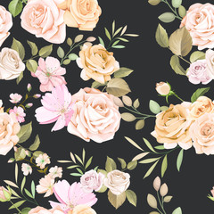 floral and leaves seamless pattern