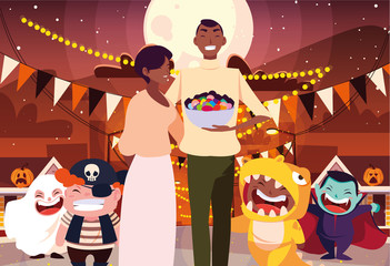 Halloween costumed children vector design