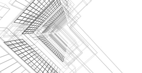 Modern architecture wireframe. Concept of urban wireframe. Wireframe building 3D illustration of architecture