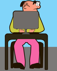  a man in pink pants with a laptop