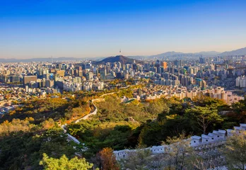 Foto op Canvas De Stadshorizon van Seoel Zuid-Korea met de toren van Seoel. © kampon