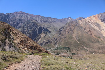 Valley with colorful mountains in natural monument El Morado park..