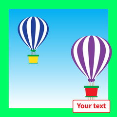 Fototapeta premium Two hot air balloons with baskets fly in blue sky