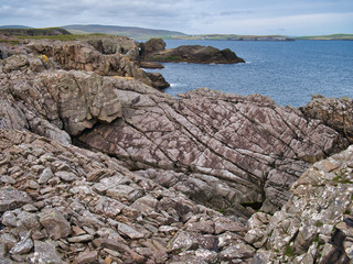 Fissured rocks on the East Shetland coast near Levenwick - the bedrock is part of the Bressay...