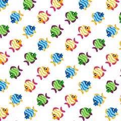 The Amazing of Cute Fish Cartoon Funny Character, Pattern Wallpaper in White Background