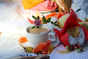 cup of tea and flowers