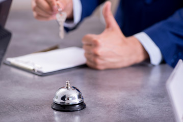 Hotel reception bell at the counter